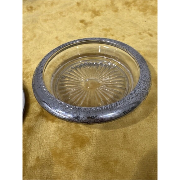 Set of 2 Glass Drink Coasters with Silverplated Trim - Picture 5 of 7